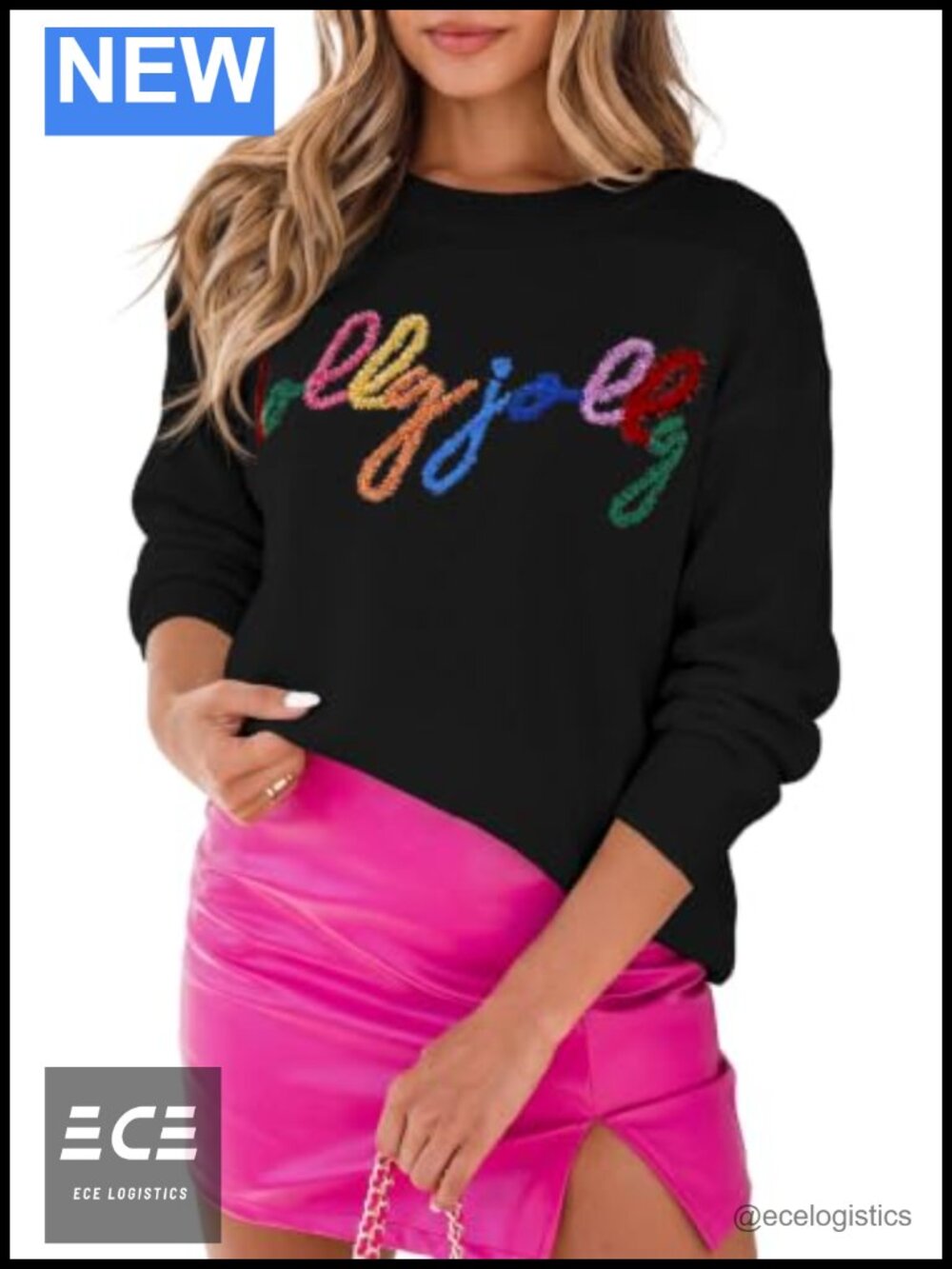 Women's Christmas Sequin Letters Sweater Casual Pullover Long Sleeve